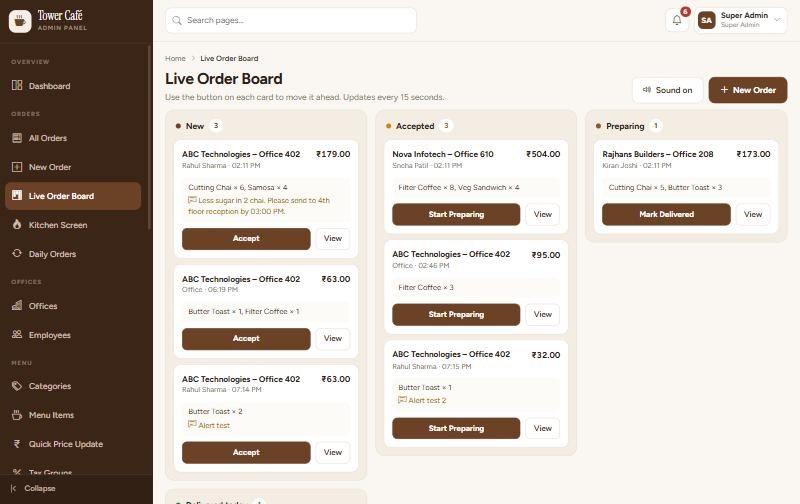 Live Order Board